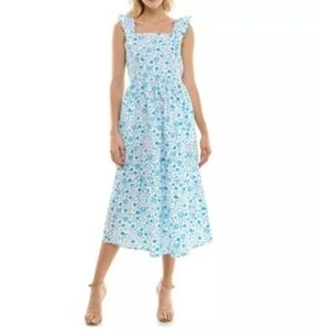 Draper James Dress Blue White Floral Print Sundress Cotton Size XXL Vacation NWT